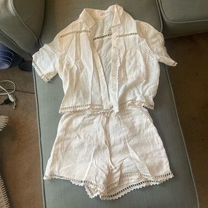 Abercrombie linen blend shirt and shorts with detailing